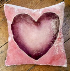 Hand painted silk velvet Heart Cushion