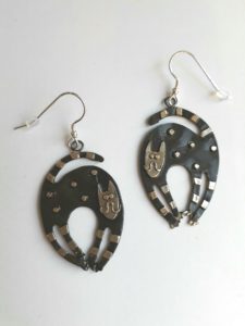Brass & Bronze Curly Cat Earrings