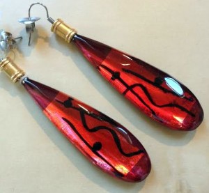 Acrylic Tear Drop Earrings in Red