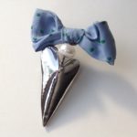 Silver Heart Blue Bow Brooch