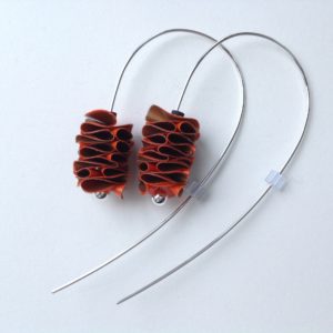 Orange & Gold Polythene Curved Earrings