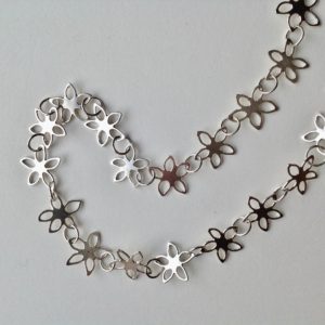 Long Silver Flower Necklace 