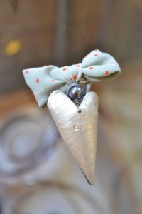 Silver Heart Brooch with blue dotty bow
