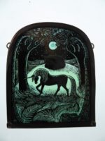 Stained Glass Panel Black Unicorn