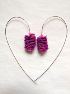 Polythene and Silver Hot Pink & Purple Long Curved Earrings