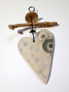 Ceramic and driftwood hearts