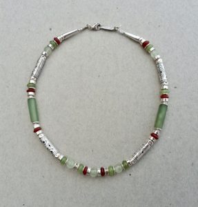 Silver with Serpentine and carnelian Necklace