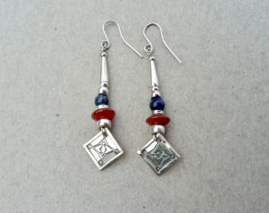 Silver Earrings with Lapis and Carnelian