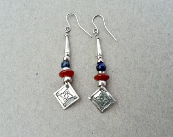 Silver Earrings with Lapis and Carnelian