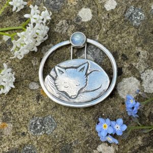 'Fox Brooch with Moonstone'