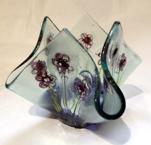 Fused glass flower tea light holder