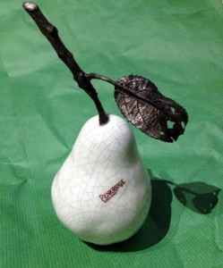 Crackle Glaze Pear with leaf