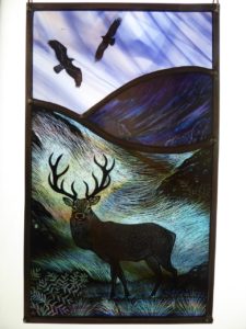 Stained Glass Panel Highland Stag, Golden Eagles