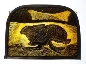 Stained Glass Panel Running Meadow Hare
