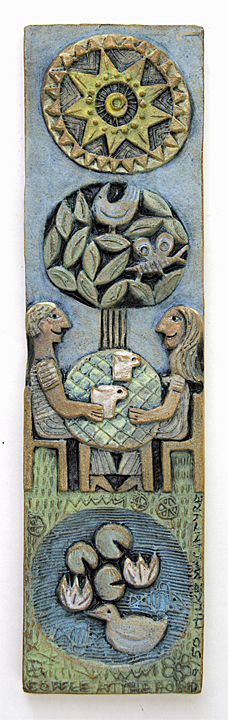'Coffee at the Pond' Ceramic Relief