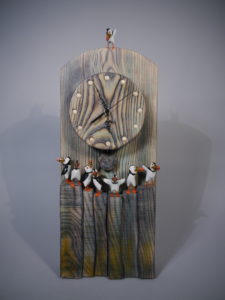 Carved Wood Puffin Clock
