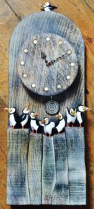 Carved Wood Puffin Clock