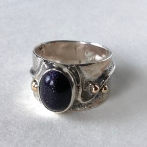 ‘Silver & Gold Ring with Blue Aventurine Quartz’