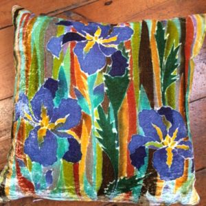 Hand painted silk velvet Iris Cushion