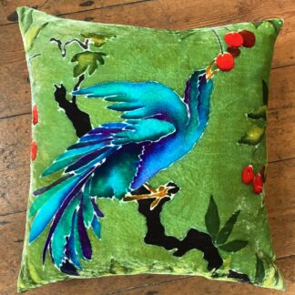 'Blue Cherry Bird on Green'