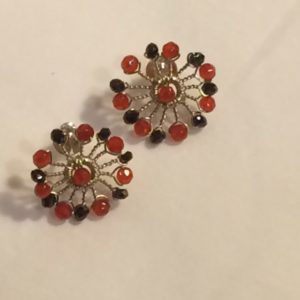 Silver Starburst Stud Earrings, Carnelian and Spinel