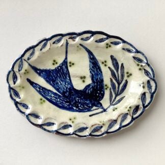 'Swallow & Leaves' Oval Plate