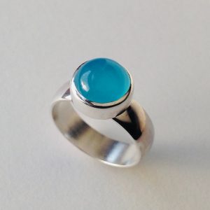 Polished Silver Ring with Sea Green Agate