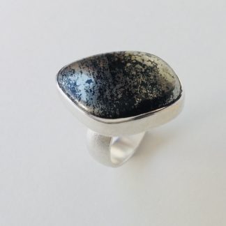 Polished Silver Ring with Freeform Pyrite