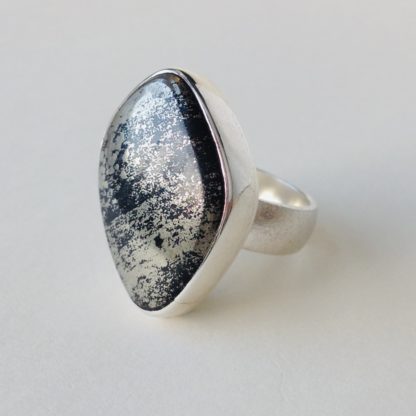 Polished Silver Ring with Freeform Pyrite