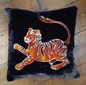 Hand painted silk velvet Tiger cushion