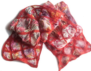 Hand Felted Nuno Scarf Patchwork in Red