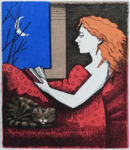 Reading with Cat Etching