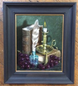 'Candlestick, Books and Grapes'