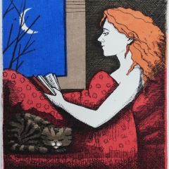 Reading with Cat Etching