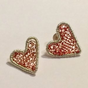 Silver Heart Studs in Red