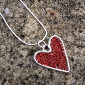 Silver Heart Pendant Red