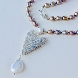 Medium Silver Knotted Pearl Necklace