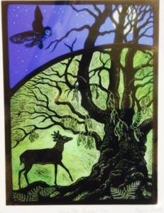 Print of stained glass panel - Young Stag