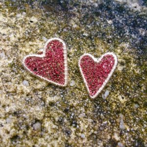 Silver Heart Studs in Red
