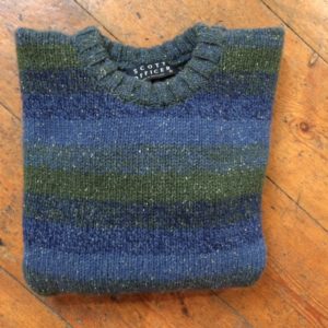 Pure Wool Unisex Stripy Sweater Blue Green