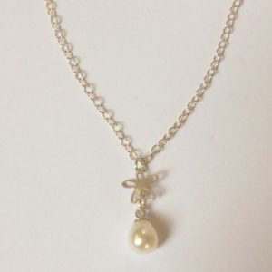 Silver and Pearl Tiny Flower Pendant