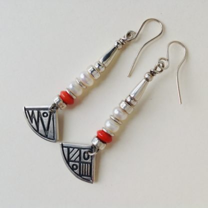 Pearl and Bamboo Coral Earrings