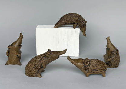 'Hedgehog Family' Carved Wood