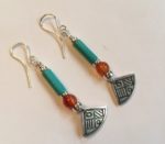 Silver, Turquoise and Orange Agate Earrings