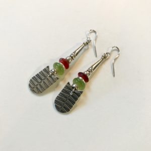 Silver with Serpentine & Carnelian Earrings