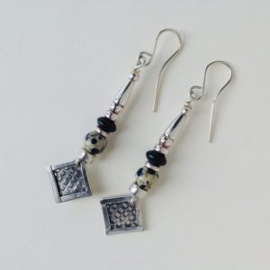 Dalmation Agate & Matt Onyx Earrings