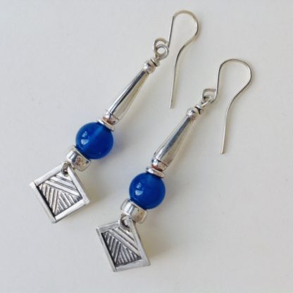 Blue Carnelian and Silver Earrings