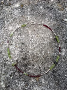 Necklace with Garnet, Peridot and Silver