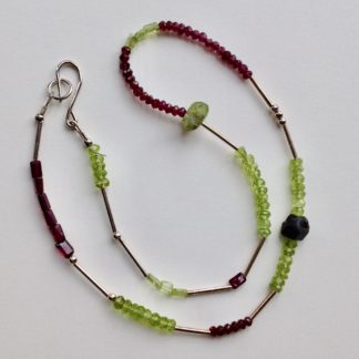 Necklace with Garnet, Peridot, Silver