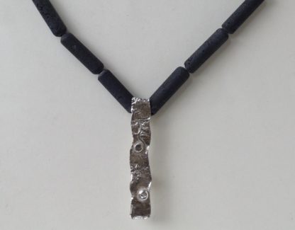 Lava Beads with Silver Pendant Necklace